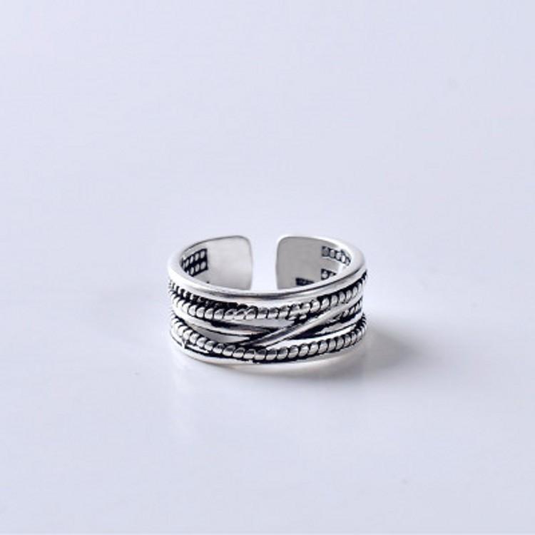 Adjustable Modern S925 Sterling Silver Twisted Ring Retro Fashion For Men And Women