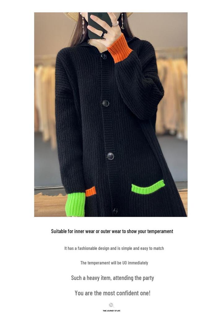 Hooded Wool Cardigan: Loose Fit, Medium-Long, Thick Knit for Autumn/Winter, Korean Style Women's Sweater