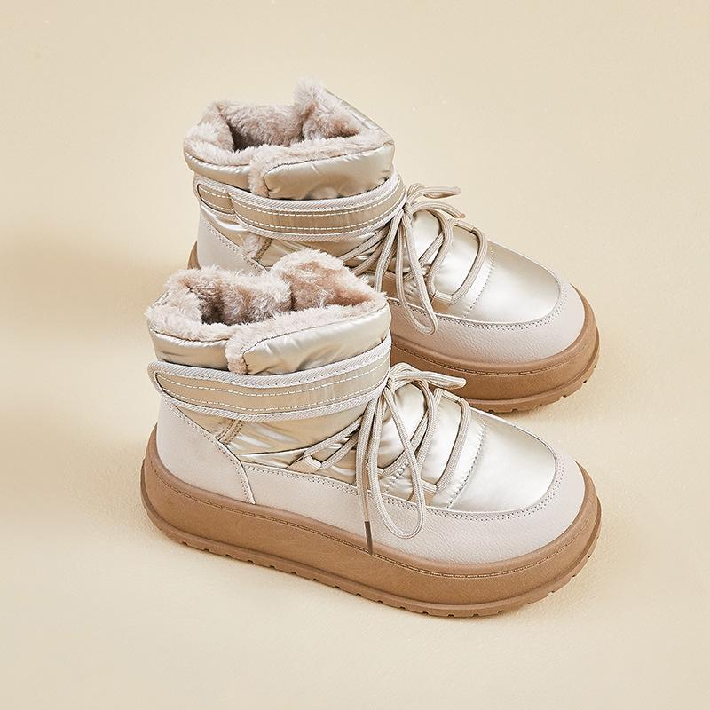 Зимние теплые сноубутсы для женщин, нескользящие кроссовки на массивной платформе с подкладкой из искусственного меха, шнуровка, теннисные туфли для ходьбы, женские удобные короткие ботильоны