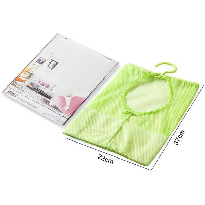 Multipurpose Mesh Clothesline Bag with Hanger for Kitchen Bathroom Storage and Laundry Drying Organizer
