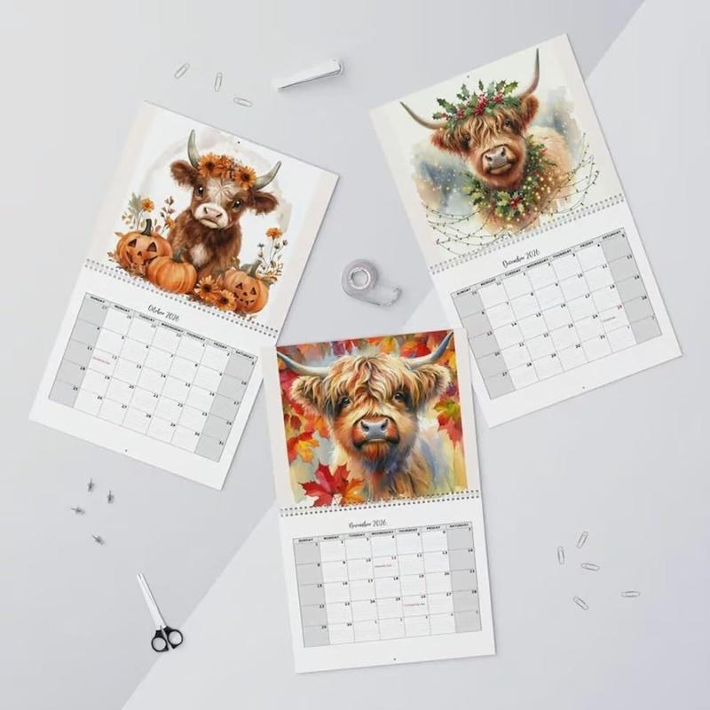 Highland Cow Calendar 2026 Monthly Planner Scottish Wall Art Decor for Farmhouse