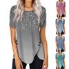 Women's Fashion Casual Short Sleeve Round Neck Side Button Print Pullover Top Blouse