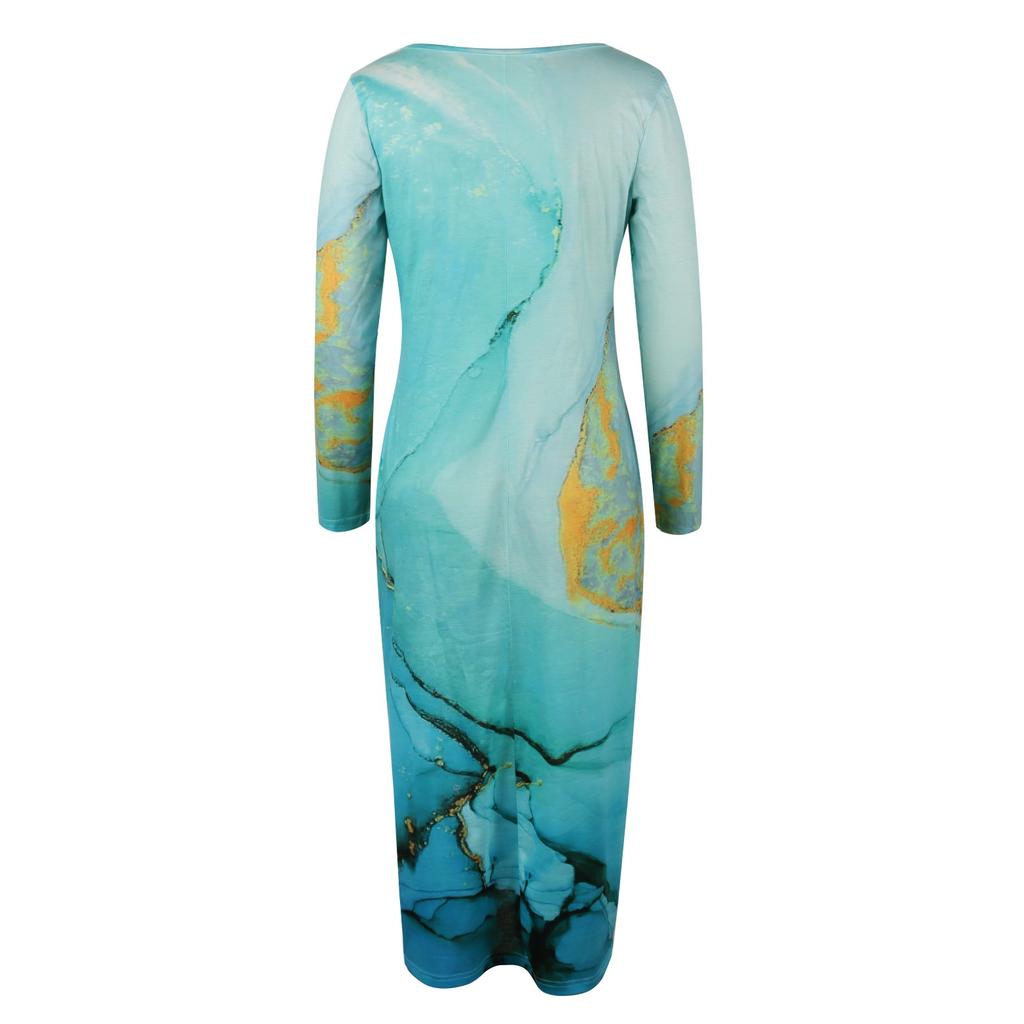 Women's And Winter Printed Round Neck Long Sleeve Dress With Pockets