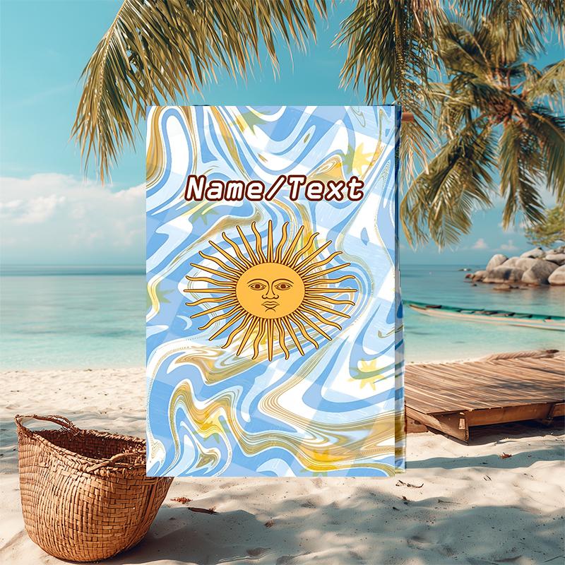 1PC Custom Name Sun Text Marble Beach Towel Highly Absorbent And Sand-Resistant Towel for Swimming, Pool, Yoga, And Travel Lightweight