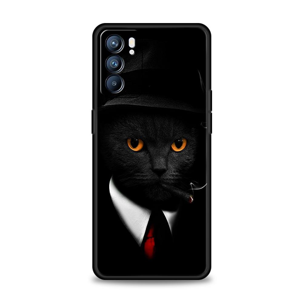 Чехол с черным котом для Oppo Find X6 Pro X5 A54 A53 A52 A9 A15 A95 A17 A16 A76 A74 A57 A31 A3s Reno8 Reno6 Pro 5G
