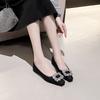 Single Shoes New Square Head Shallow Mouth Soft Sole Ladyshoes Temperament Rhinestone Square Buckle Commuter Flats