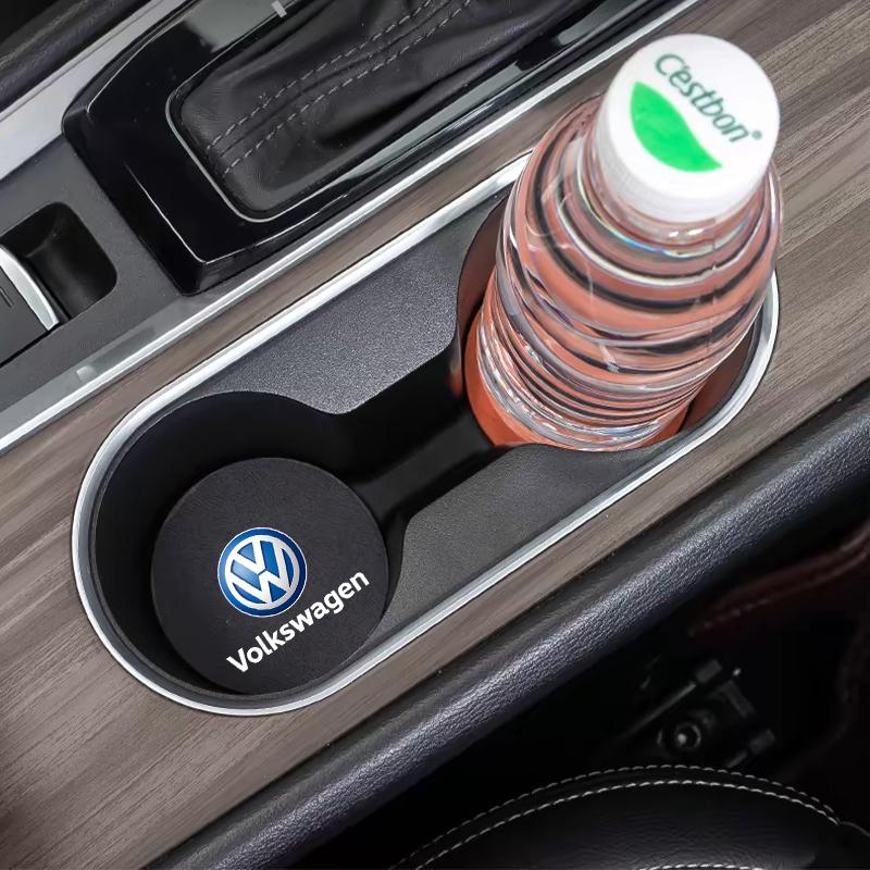 2026 Hot 2Pcs Car Coaster Water Cup Mat Non-Slip Pad For Volkswagen VW Golf Amarok Beetle GTI Magotan T-ROC T-Cross Polo Atlas ID3 Tiguan