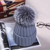 Winter Knitted Hats with Faux Fox Fur Ball Tops Women Pom Pom Beanies Warm Cap Casual Women's Fur Hat Fashion