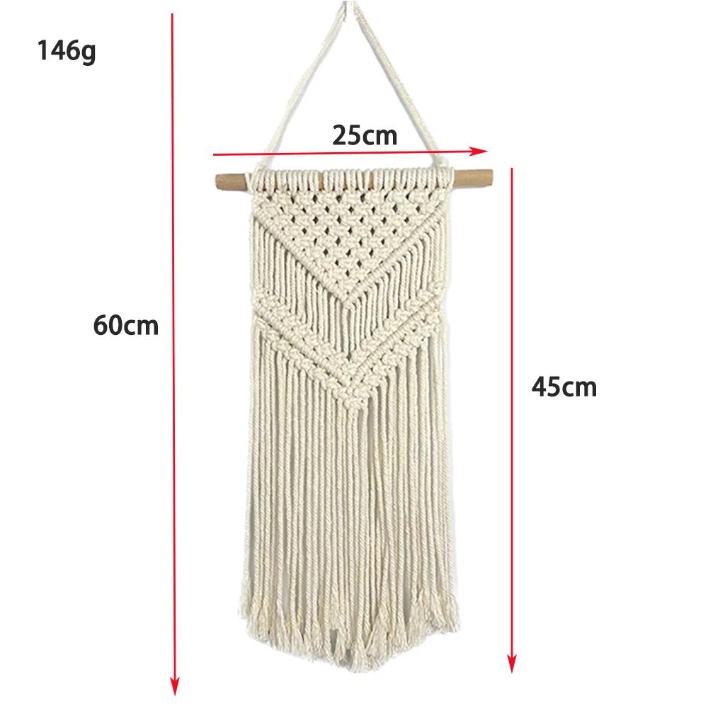 Boho Macrame Wall Hanging Hand Woven Bohemian Style Tassel Cotton Tapestries Beige Wall Decoration for Study Decoration