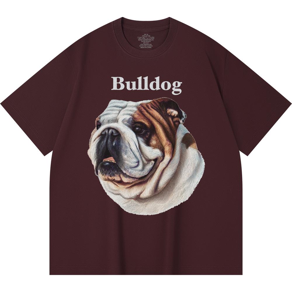 230GSM 100% Cotton T-Shirt Bulldog Print Tees Funny Harajuku Style Combed Cotton Tshirt