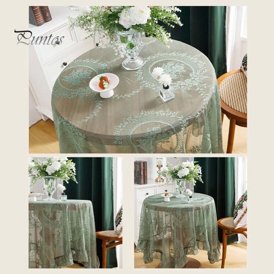 Retro Table Cloth See-through Hollow Out Lace Romantic Style Round Shape Ruffle Floral Embroidery Table Protection Banquets Party Decoration