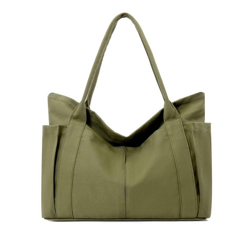 Canvas Bag Women's Large Capacity Shoulder Tote Bag Solid Color Hobo Bag