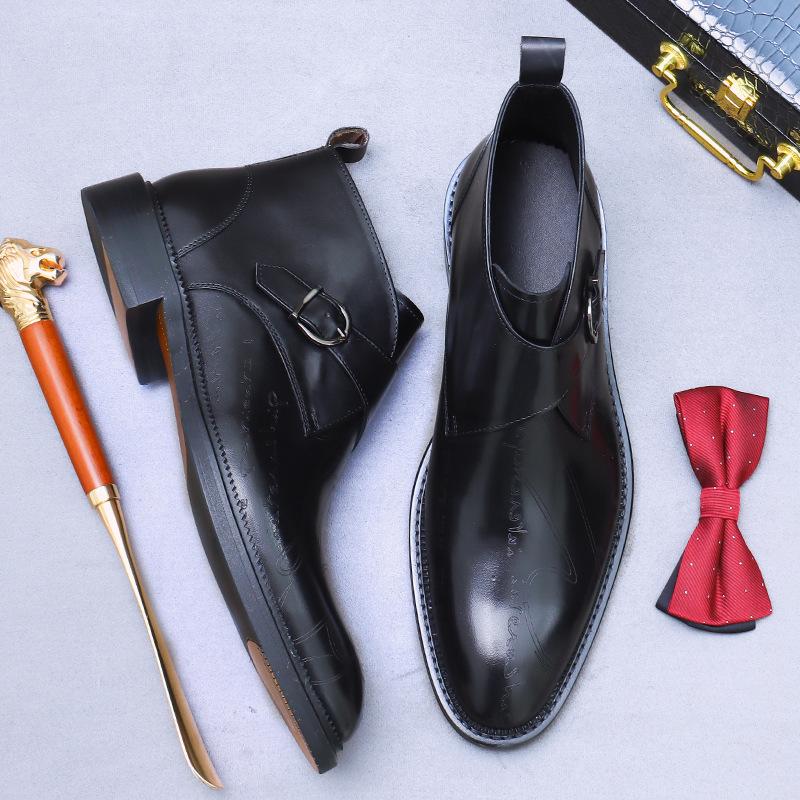 Новые британские ботильоны мужские из натуральной кожи черного кофейного цвета, дышащие, модные, с пряжкой, на ремне, мужские формальные туфли