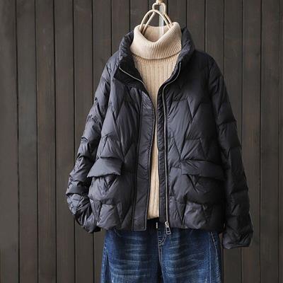 Женское зимнее повседневное пальто с длинными рукавами в винтажном стиле, свободное повседневное пальто, модное однотонное пальто в китайском стиле на молнии