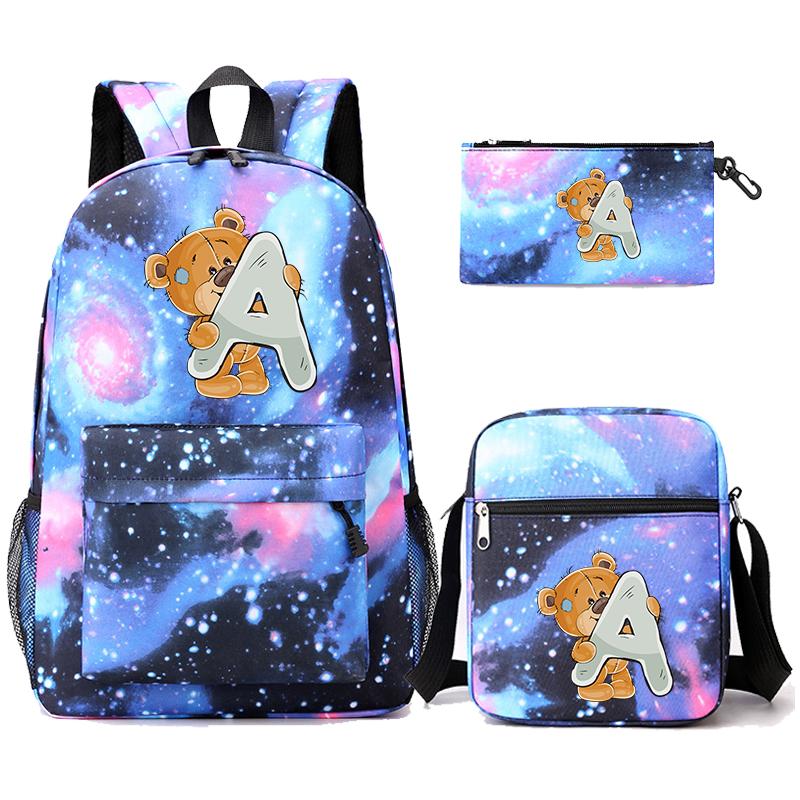 3 шт./компл., рюкзак с 26 английскими буквами, рюкзак для мальчиков и девочек, кавайная сумка на плечо, пенал, студенческая сумка