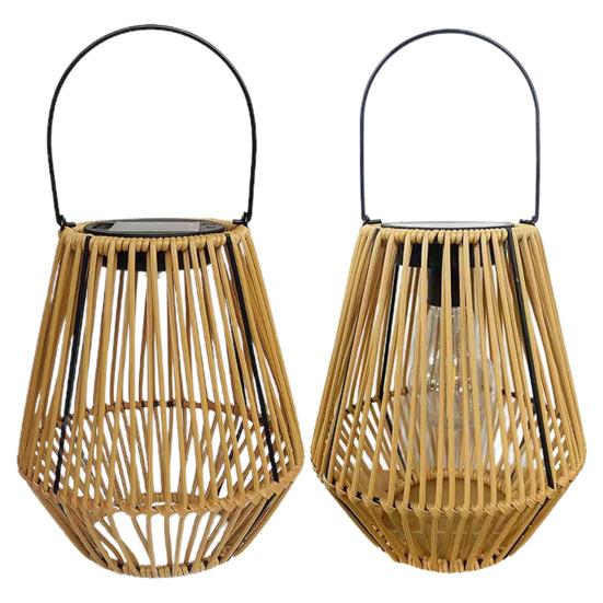 Солнечная бамбуковая лампа из ротанга с датчиком освещенности, автоматическое включение/выключение, IP65, водонепроницаемая, в стиле ретро, ​​ручная работа