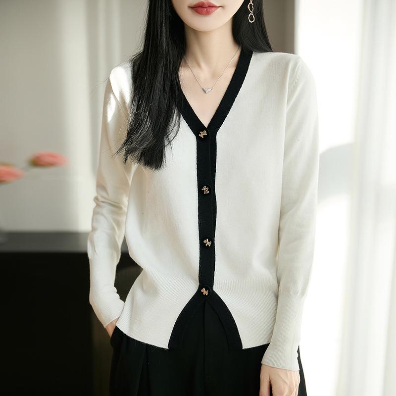 Women S V Neck Long Sleeve Knit Cardigan Sweater Button Front Korean Style