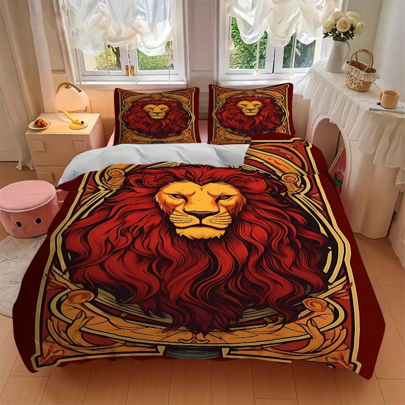 3pcs Lion Art Bedding Set. Soft and Comfortable with No Core Included (1x Duvet Cover + 2x Pillow Covers) yy251009206