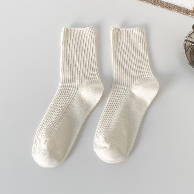 Женские однотонные носки средней длины - черно-белые, весна/осень, модные спортивные носки в корейском стиле