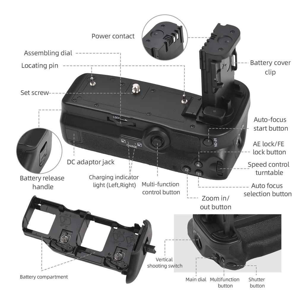 Вертикальный держатель для батарей BG-R10 с двумя слотами для батарей, совместимый с Canon EOS R5/R6/R5C/R6
