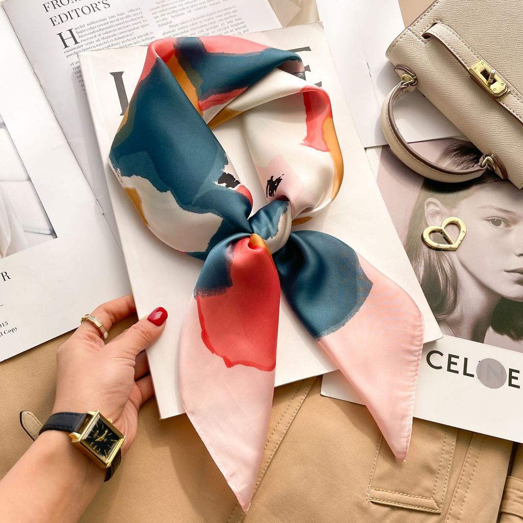 2025 Luxury Fashion Print 70*70cm Silk Square Scarf Women Soft Satin Hairband Neckerchief Tie Female Headband Foulard Bag Ribbon