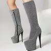 Fashion Women's Knee High Boots Platform Sexy 2024 Winter Shoes Zipper Luxury Sequined Heeled Long Fetish Party Boot Ladies Big Size 45