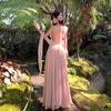 Sexy Backless Neck Dress Women's Summer Vacation Gentle Long Dress French Split Waist Skirt