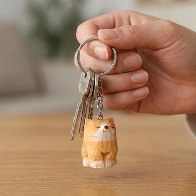 Handmade Wooden Carving Cat Keychain Creative Siamese Cat Keyring  Hanging Accessory