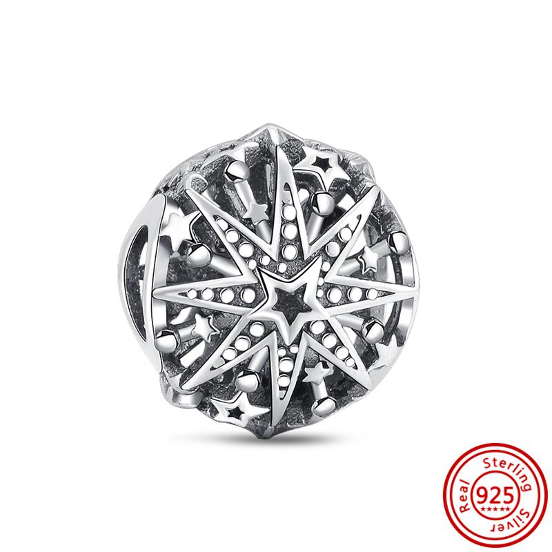 Медь 925 пробы Прозрачный циркон Снежинка Гербарий Крылья ангела и Сердце Сверкающие бусины Подходят для оригинального браслета Pantaro с шармами DIY Циркон