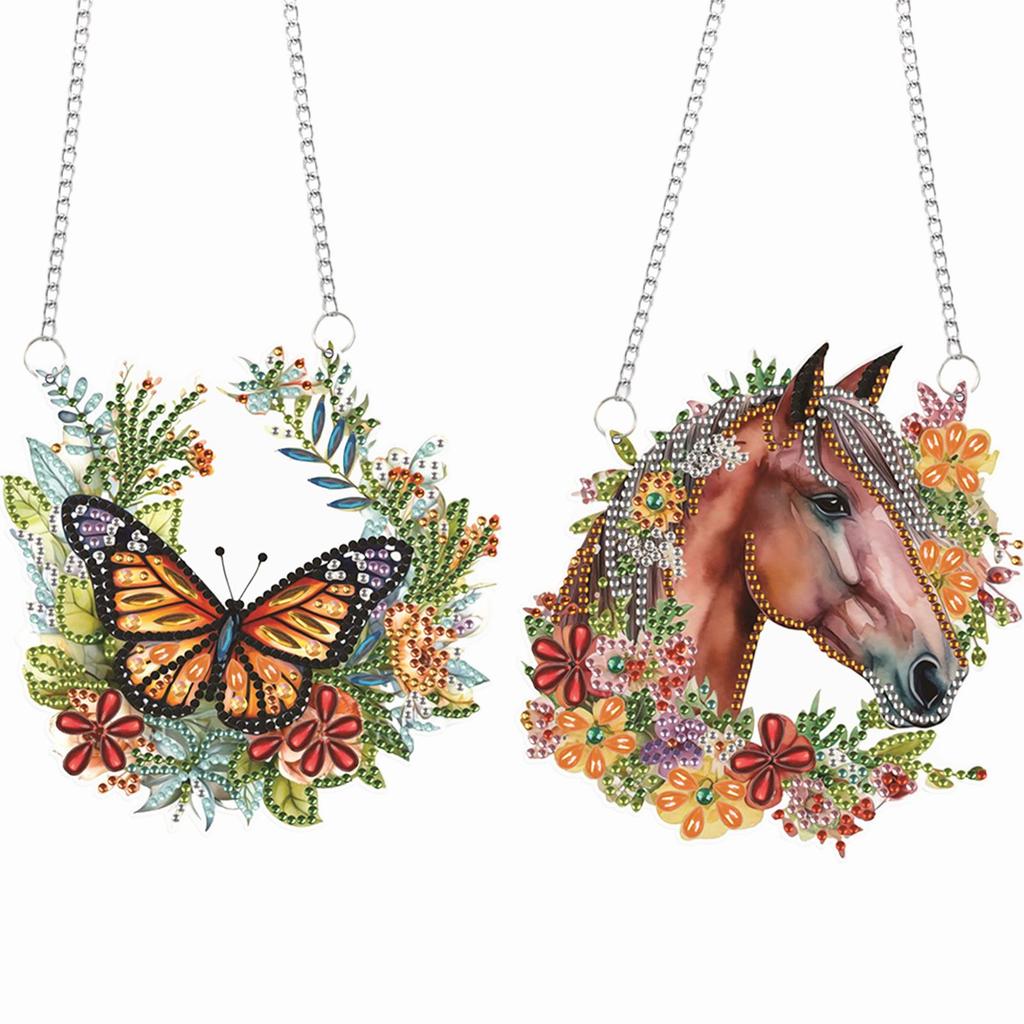 2pcs Animal 2D/Flat DIY Special Shape Rhinestone Diamond Art Window Pendants Diamond Painting Set DIY Home Decor Hanging Charm