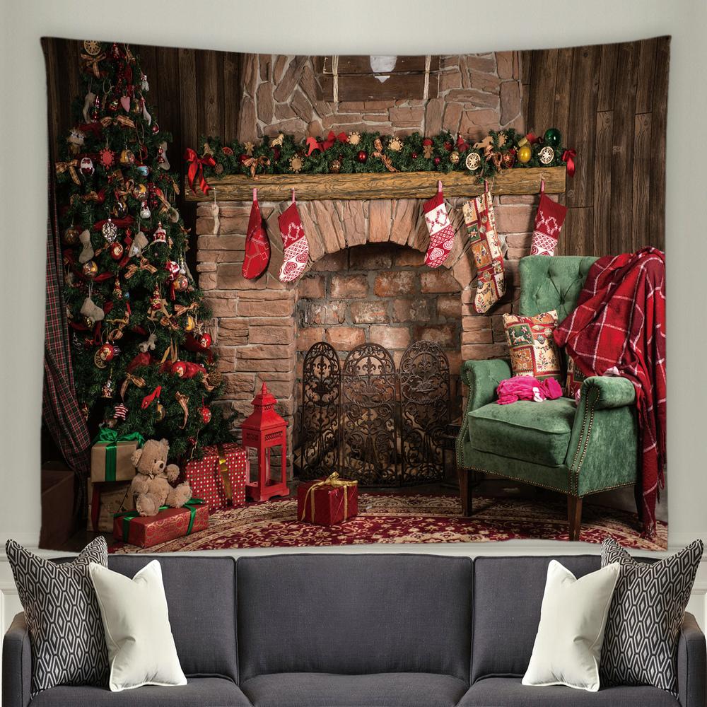 С Рождеством Санта-Клаус, Рождественская елка, камин, гобелен с принтом, украшение для дома, гостиной, спальни, стены, гобелен