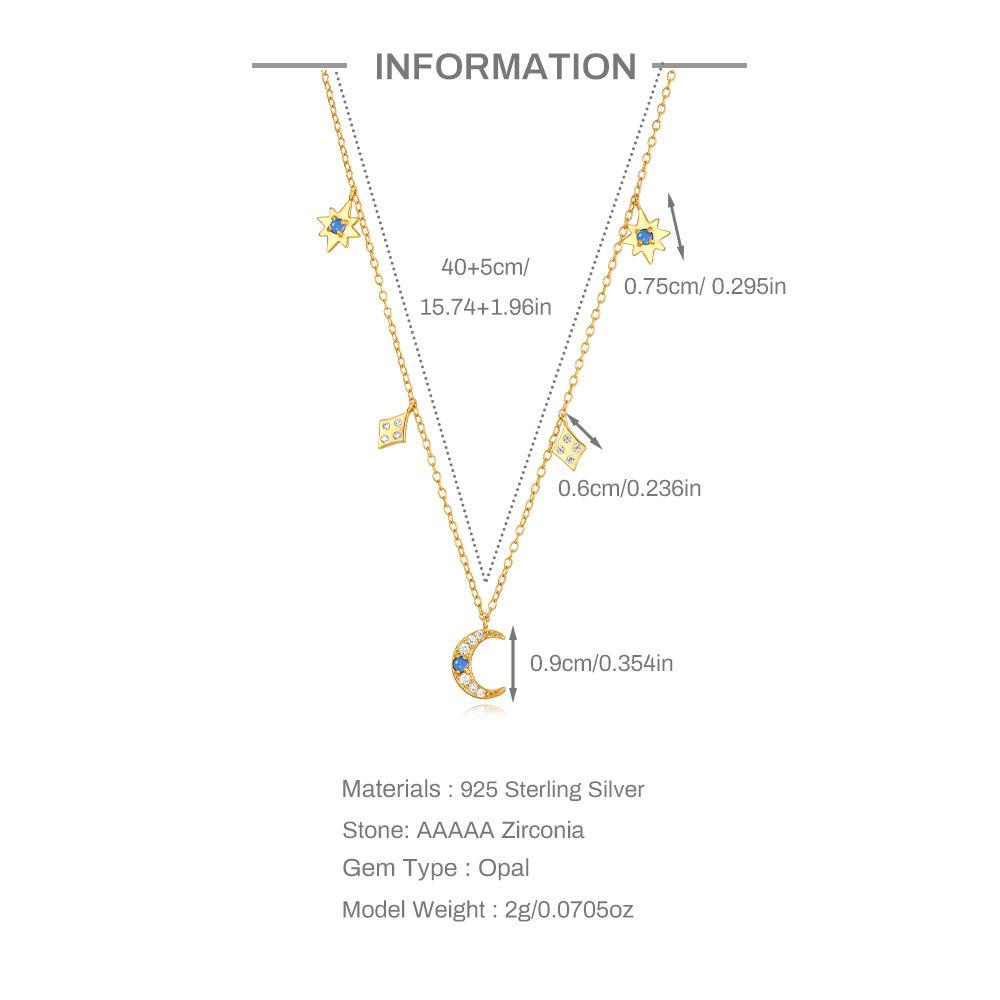 Классический набор из стерлингового серебра S925 «Звезда и луна» с опалом, многослойное женское колье, восьмиконечная звезда, четверная цепочка для ключицы