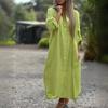 Long Sleeve Maxi Dresses Women Turn Down Collar Casual Cotton Linen Button Shirt Dress