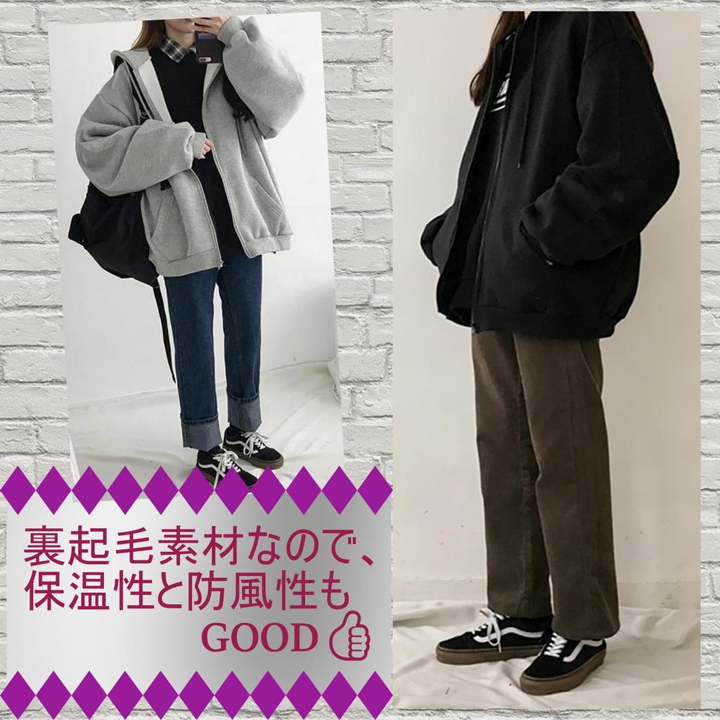 Ририка Базовый Повседневный Крой Размер Женский Худи на Молнии, Оверсайз, На Флисовой Подкладке, Серо-Черный, (Черный, М)