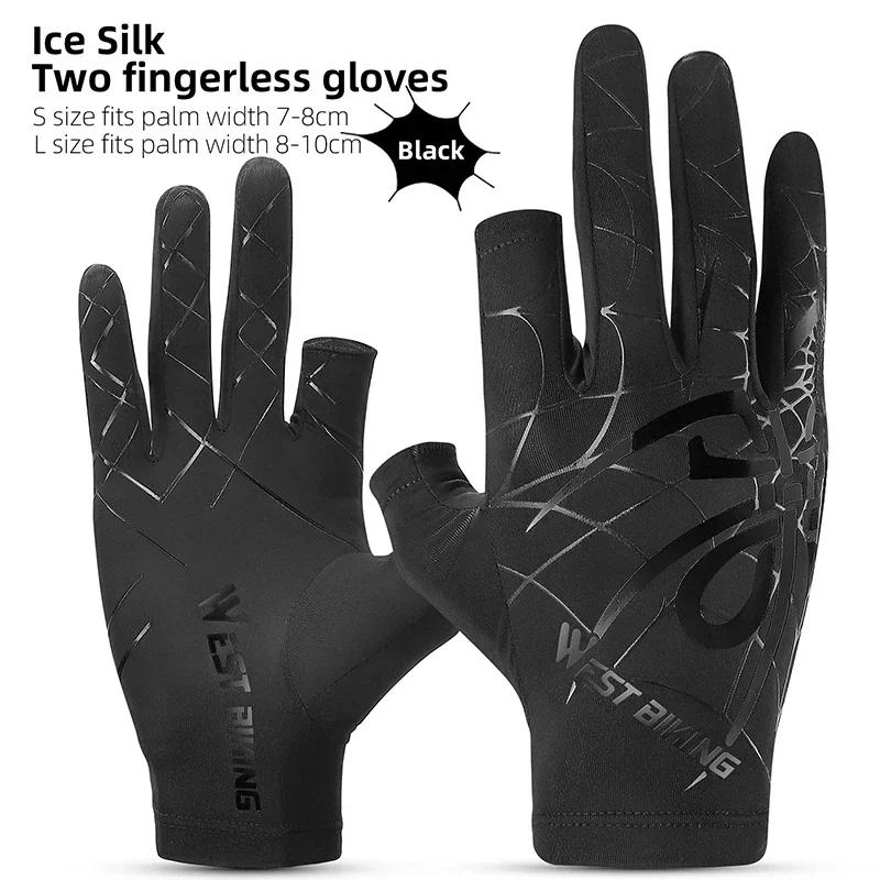 WEST BIKING Summer Cycling Gloves Fingerless Touch Screen Ice Silk Cool Spider Pattern Driving Hiking Gloves Cooling Sport Gear