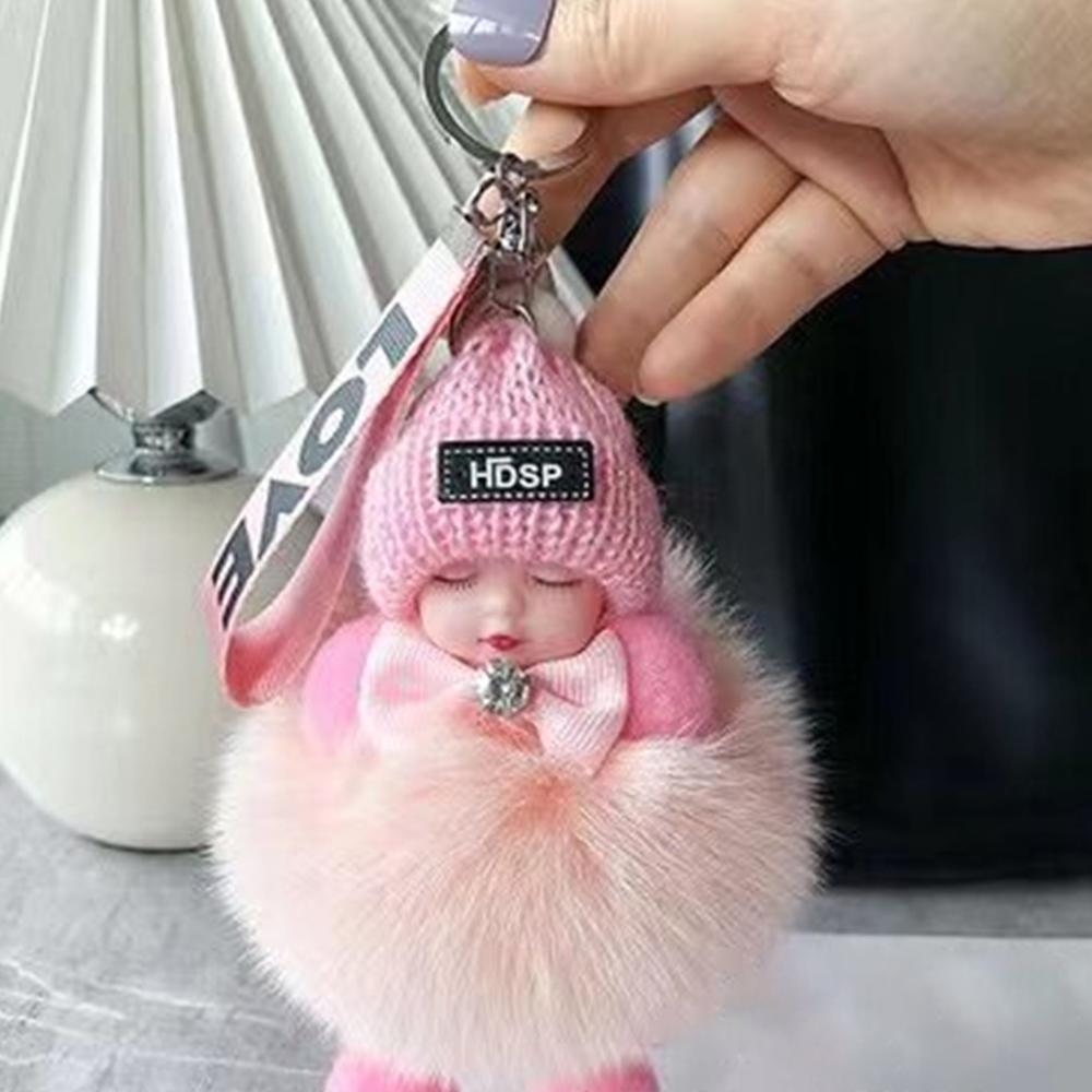 Милый плюшевый брелок для ключей Спящая кукла-младенец Плюшевая игрушка Kawaii Брелок для ключей Сумка Подвеска Детские игрушки Подарок на день рождения