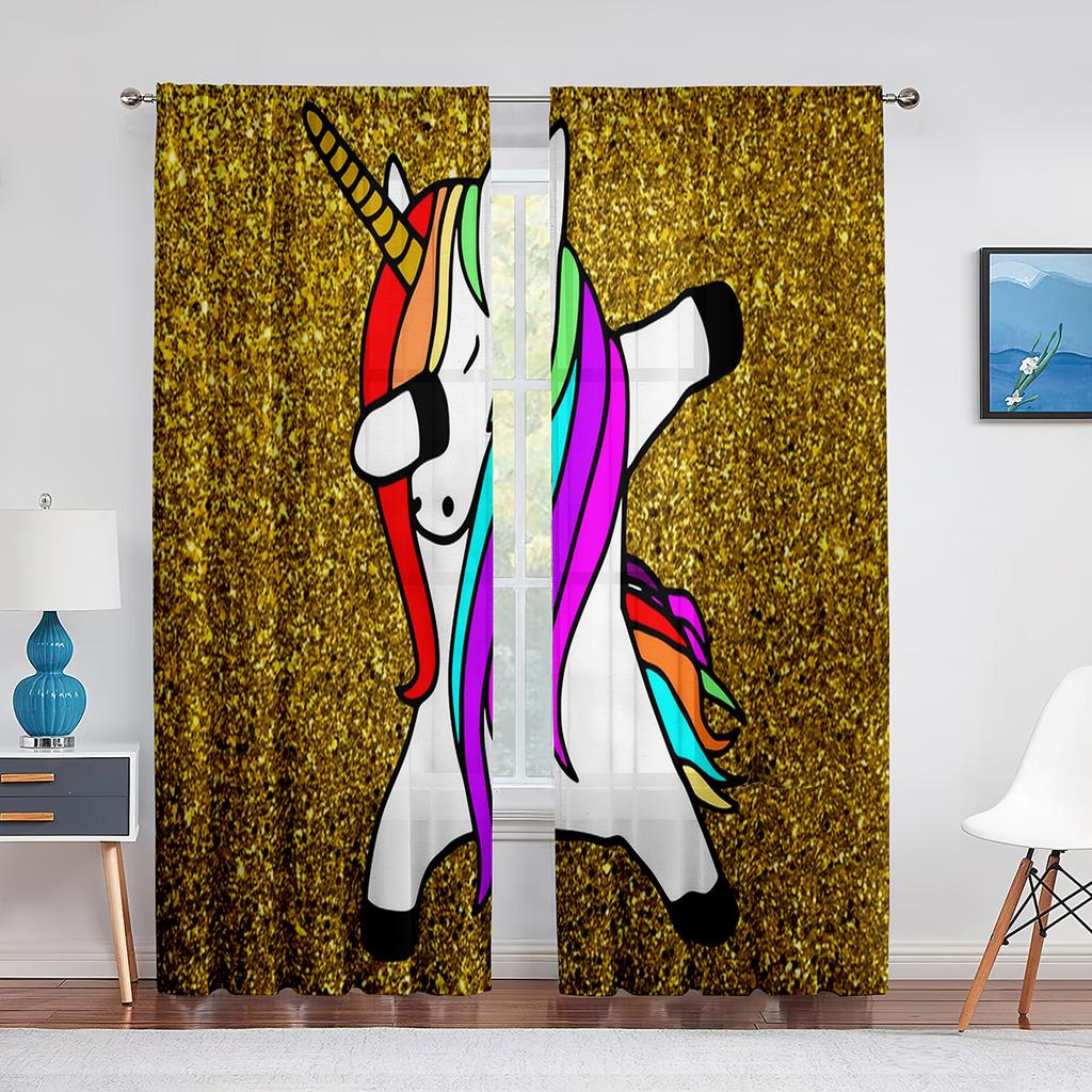 Красочные единороги Радуга Принт Узор Прозрачная вуаль Шторы для спальни Гостиная Кухня Декор Шифон Тюль Окна Шторы