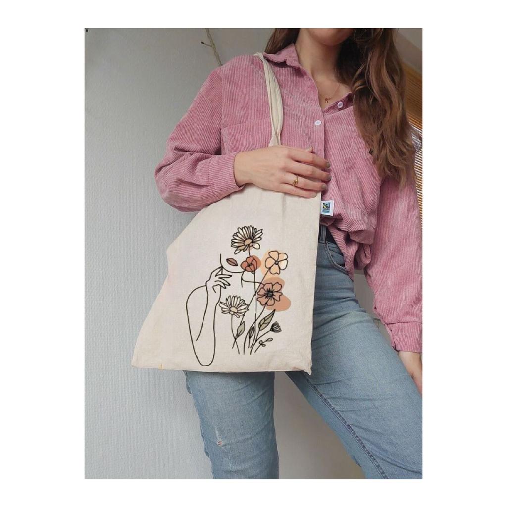 Женская сумка из необработанной ткани с цветочным принтом