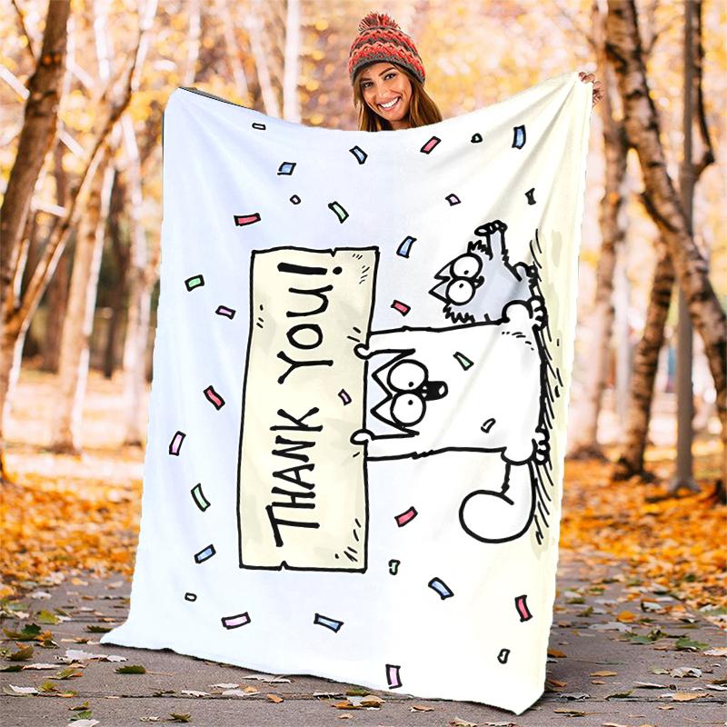 Simon's cat Flannel Blanket Soft Warm All-Season Throw, Design for Camping, Car Travel, Hiking Sofa, Bed, Office Perfect Gift for Parties