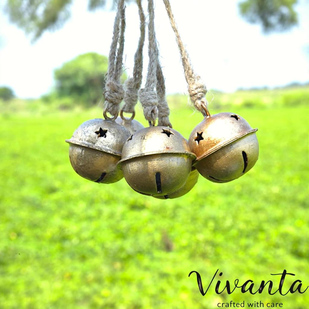 5-Piece Rustic Christmas Bell Set for DIY Holiday Decor, Vintage Sleigh and Witch Bells for Garden, Porch, and Tree Ornaments