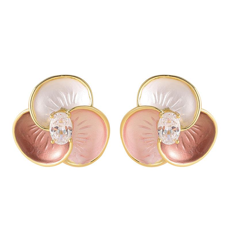 Mori gentle delicate small fragrant wind diamond zircon flower stud earrings sweet temperament girl heart versatile commuter earrings