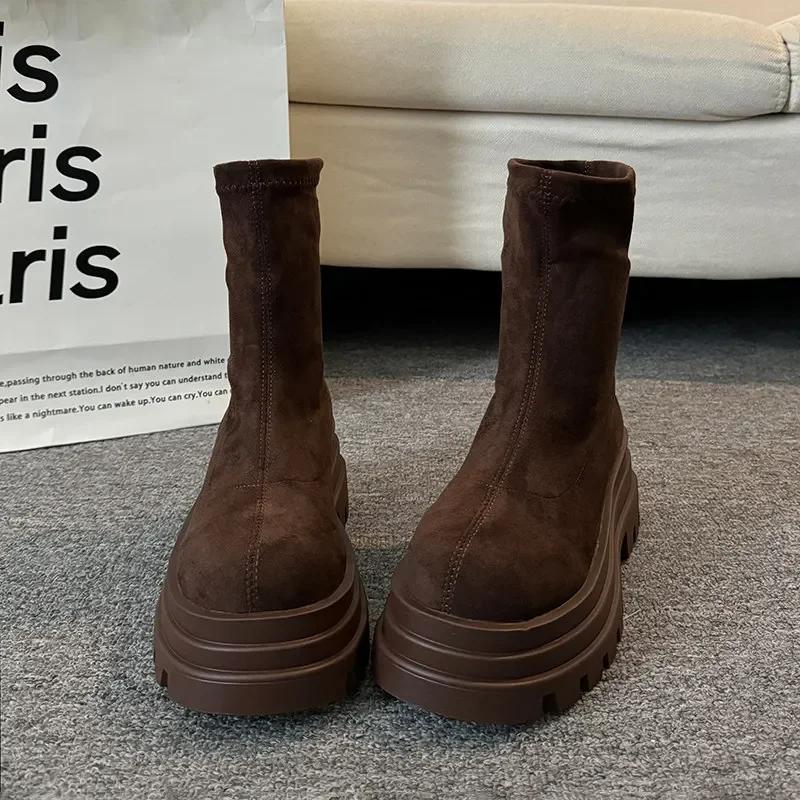 Винтажные зимние женские ботильоны модные короткие ботильоны на платформе с квадратным каблуком осенняя обувь женская Botas De Mujer