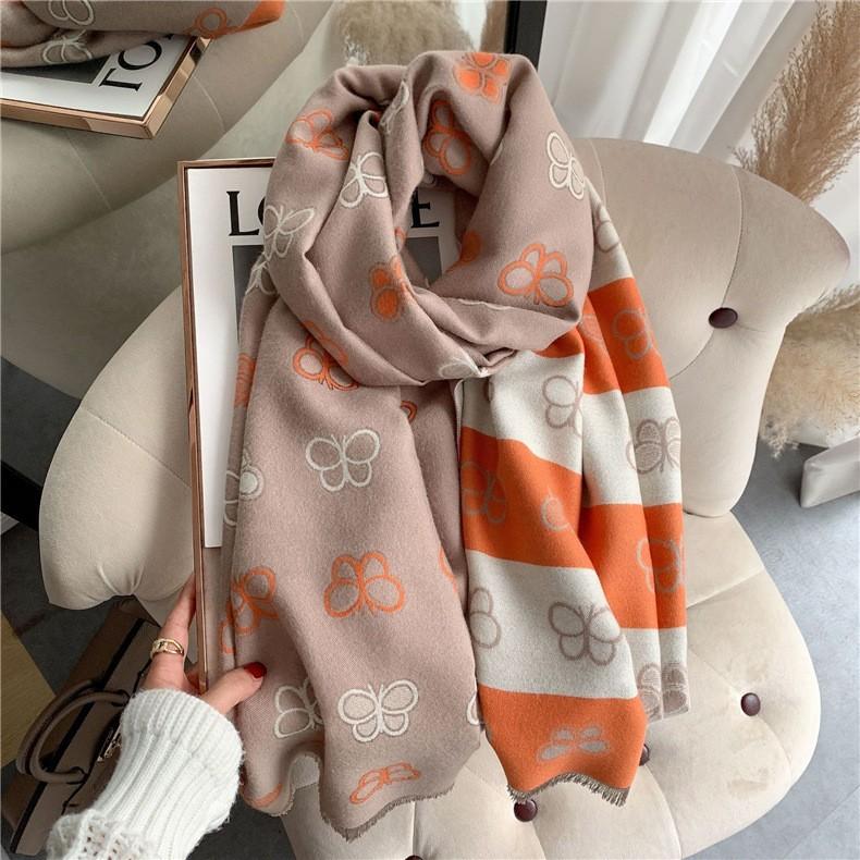 Classic Fashion Letter Thousand Birds Grid Imitation Cashmere Scarf Women's Winter Thickened Double Sided Air Conditioning Shawl Scarf Women's