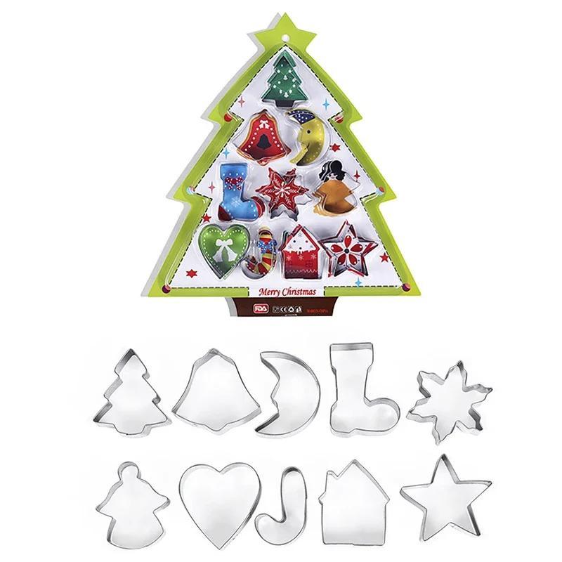 10Pcs/set Christmas Cookie Cutter Stainless Steel Cut Candy Biscuit Mold Cooking Tools Christmas Theme Cutters Baking Mold