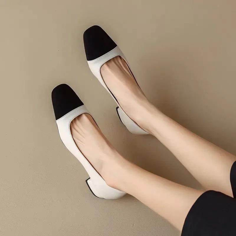 Новые женские кожаные туфли-лодочки на каблуке Сандалии Толстый каблук Chaussure Femme  Mujer Sandalias Sapatos Туфли на шпильке Официальные туфли