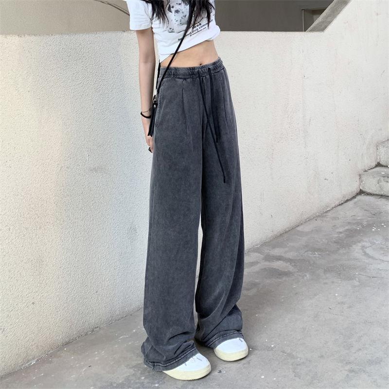 Повседневные брюки женские летние винтажные спортивные штаны с высокой талией серые широкие брюки с прямыми ногами