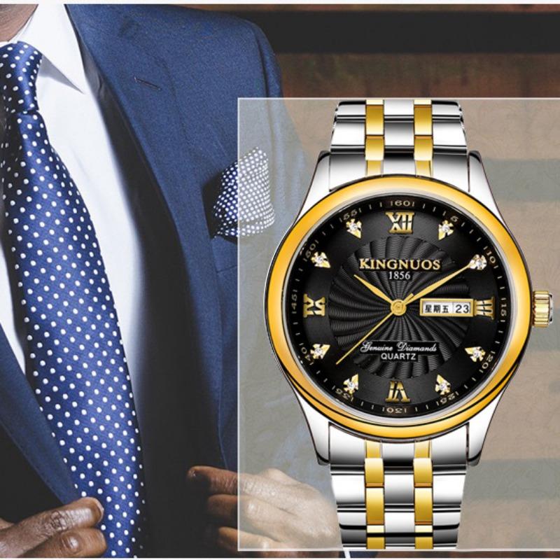 KINGNUOS ультратонкие водонепроницаемые кварцевые мужские часы со стальным ремешком, мужские наручные часы, мужские часы, золотые часы среднего уровня