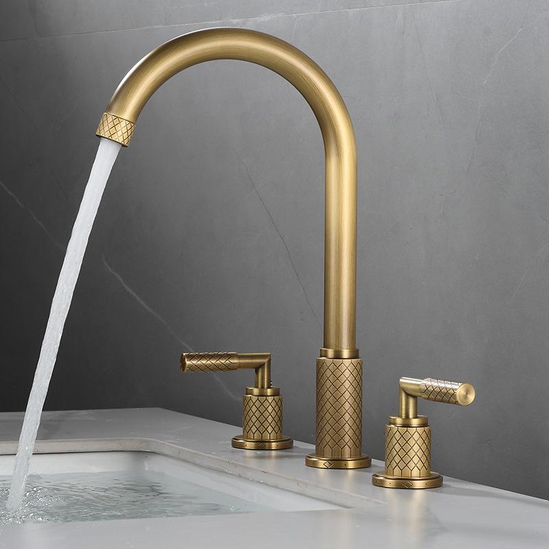 Серые смесители для раковины Латунный антикварный смеситель для ванной Комнаты Матовое золото Смесители для раковины 3 отверстия Горячая и холодная вода Черный смеситель-водопад Водопроводный кран