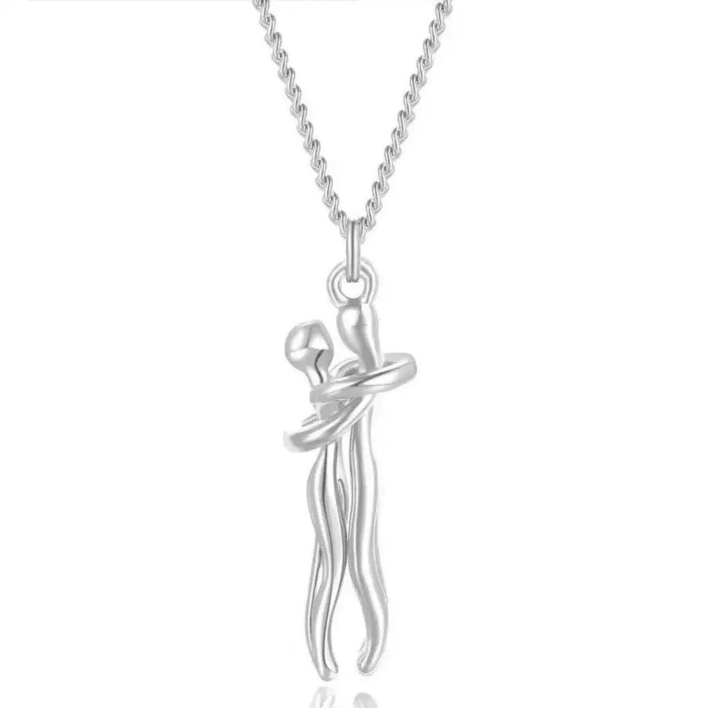 S925 Sterling Silver Couple's Embrace Love Pendant Necklace - Exquisite and Fashionable Clavicle Chain for Women