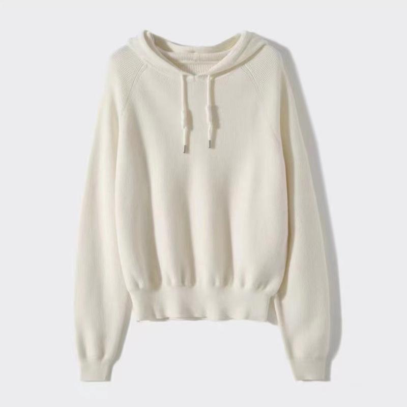Hoodie Age-reducing Striped Drawstring Knitted Sweater Women's Autumn and Winter Simple Temperament Versatile Casual Style Sweater Tide